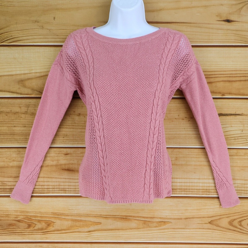 American‎ Eagle Sweater Cable Knit Womens Size XXS Pink Cotton Blend Long Sleeve